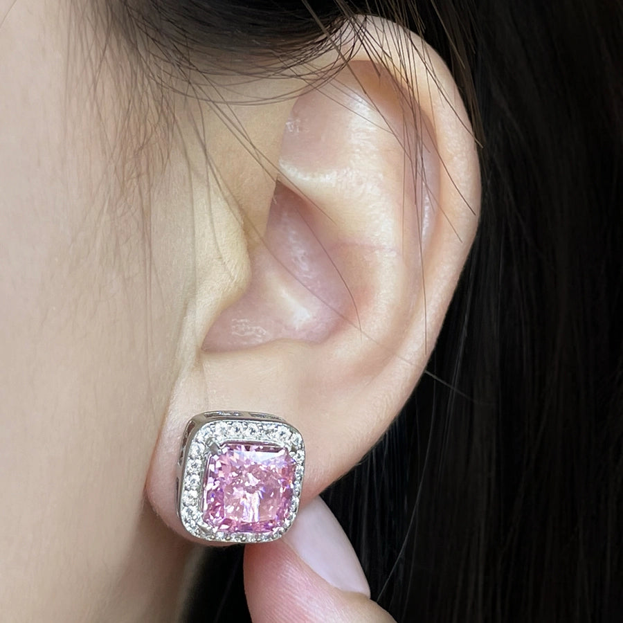 Foxi Cube Sugar Design 925 Sterling Silver Material Ice Flower Cut Zircon Women's Stud Earrings