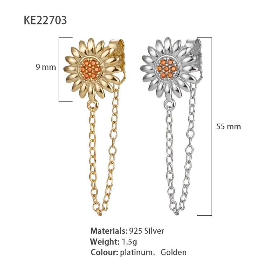 1 piece simple style classic style flower snake lightning plating inlay sterling silver zircon 18k gold plated white gold plated drop earrings