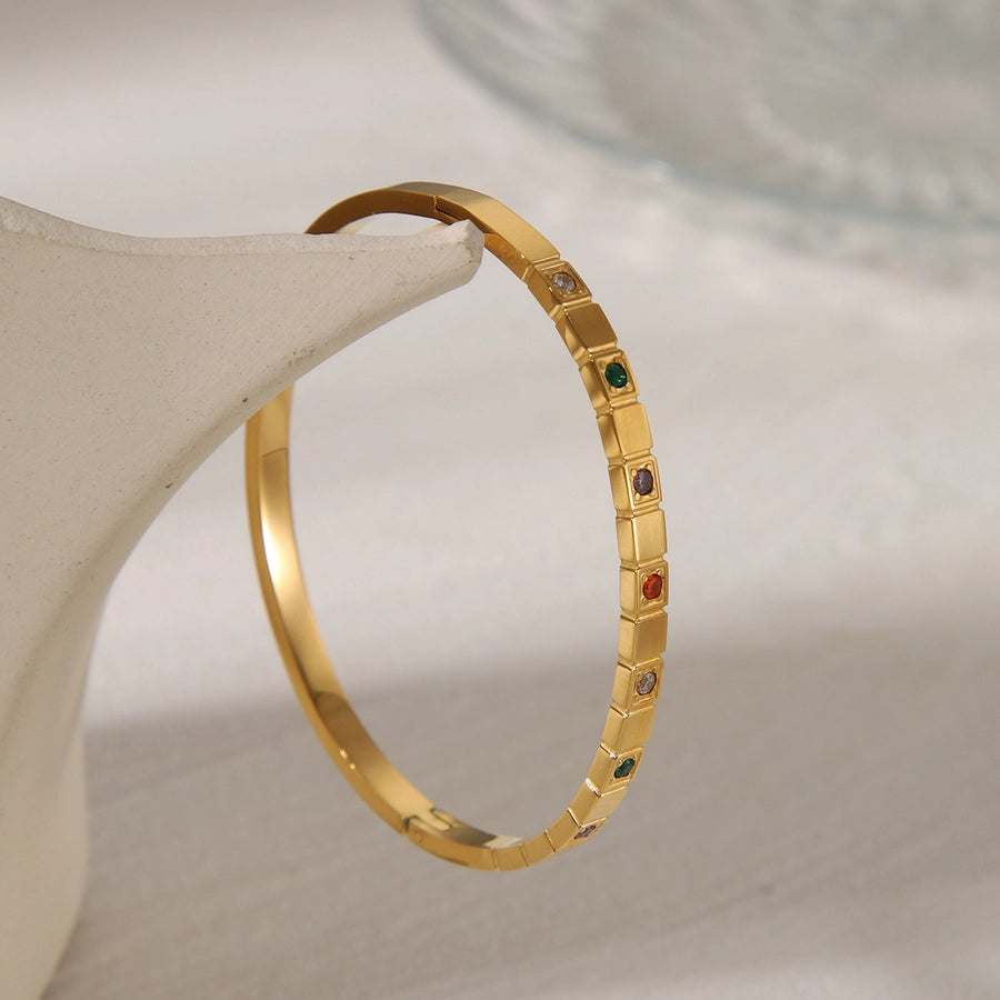 Casual Classic Style Commute Solid Color 304 Stainless Steel 18K Gold Plated Zircon Bangle In Bulk