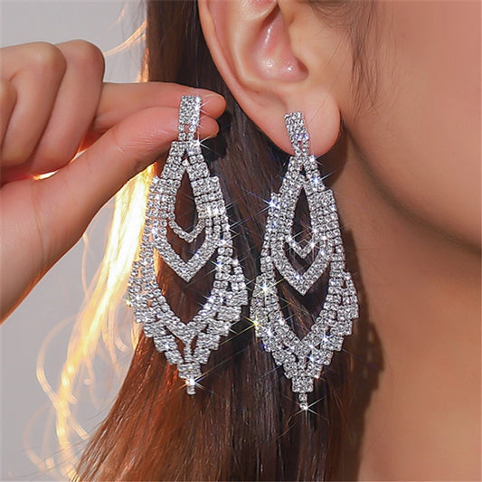 simple style solid color copper inlay rhinestones silver plated women's drop earrings