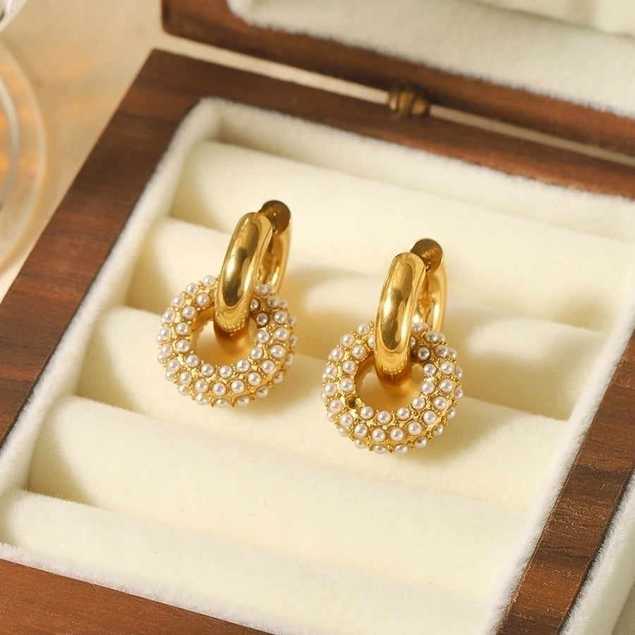 1 Pair Retro Circle Polishing Plating Inlay 304 Stainless Steel Zircon 18K Gold Plated Earrings