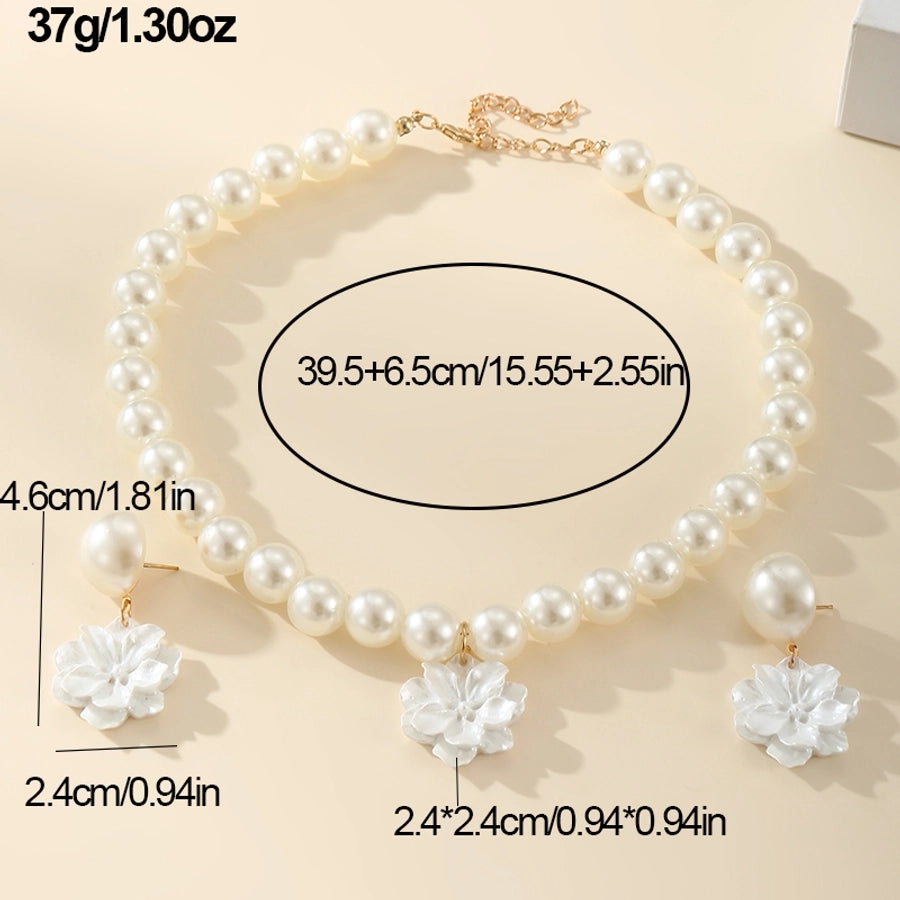 Y2K Elegant Streetwear Flower Alloy Plastic Women's Earrings Necklace Jewelry Set