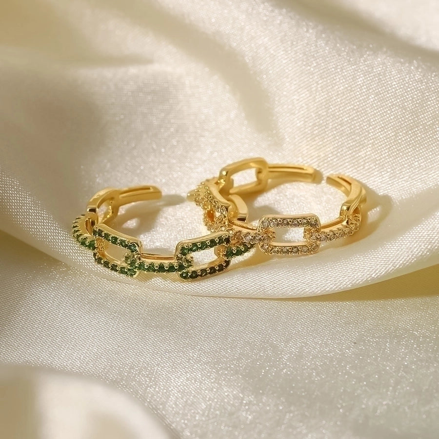 Copper Plating Rectangle Zircon Open Ring