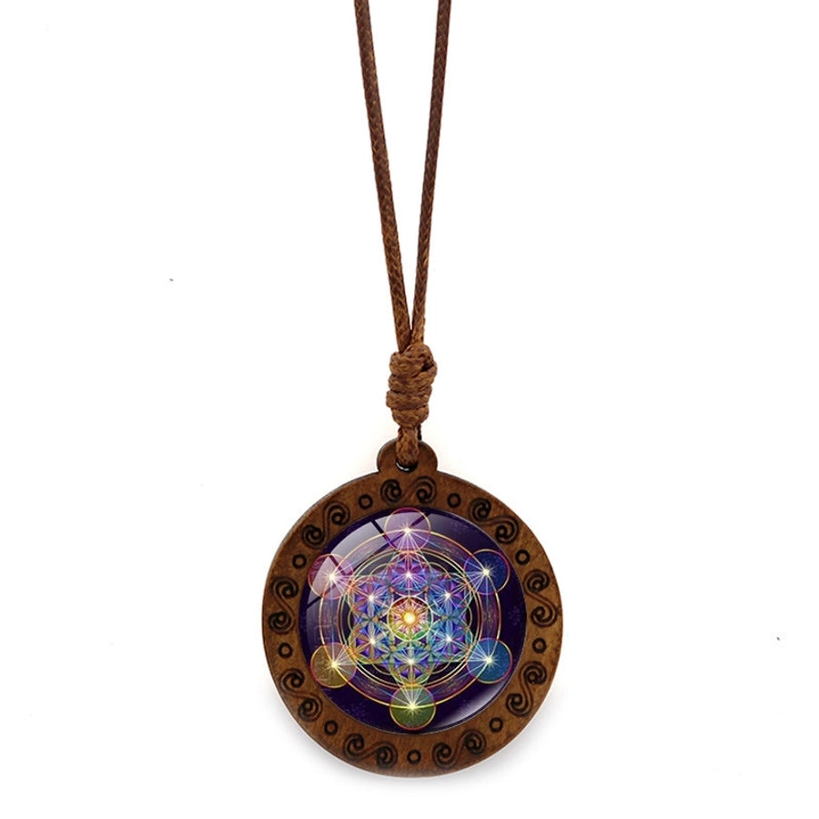 Vintage Style Hexagram Glass Wood rope Sweater Chain