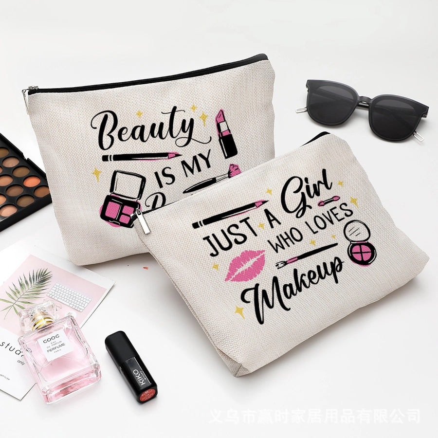 new modern simple style letter printing cotton and linen waterproof cosmetic bag zipper storage bag