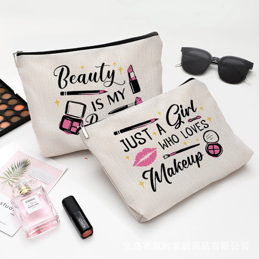 new modern simple style letter printing cotton and linen waterproof cosmetic bag   zipper storage bag