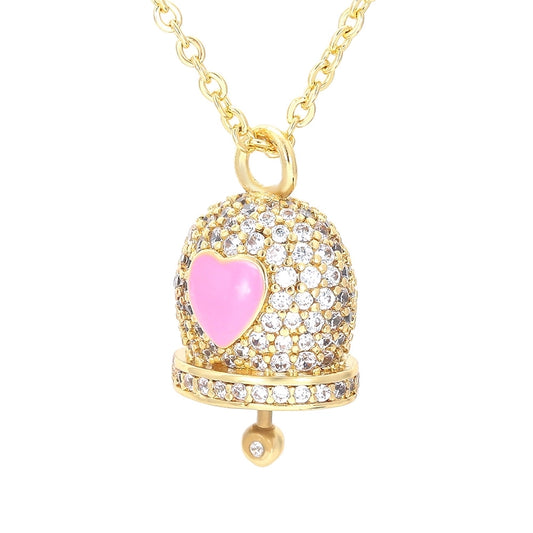 korean style bell copper pendant necklace inlay zircon copper necklaces