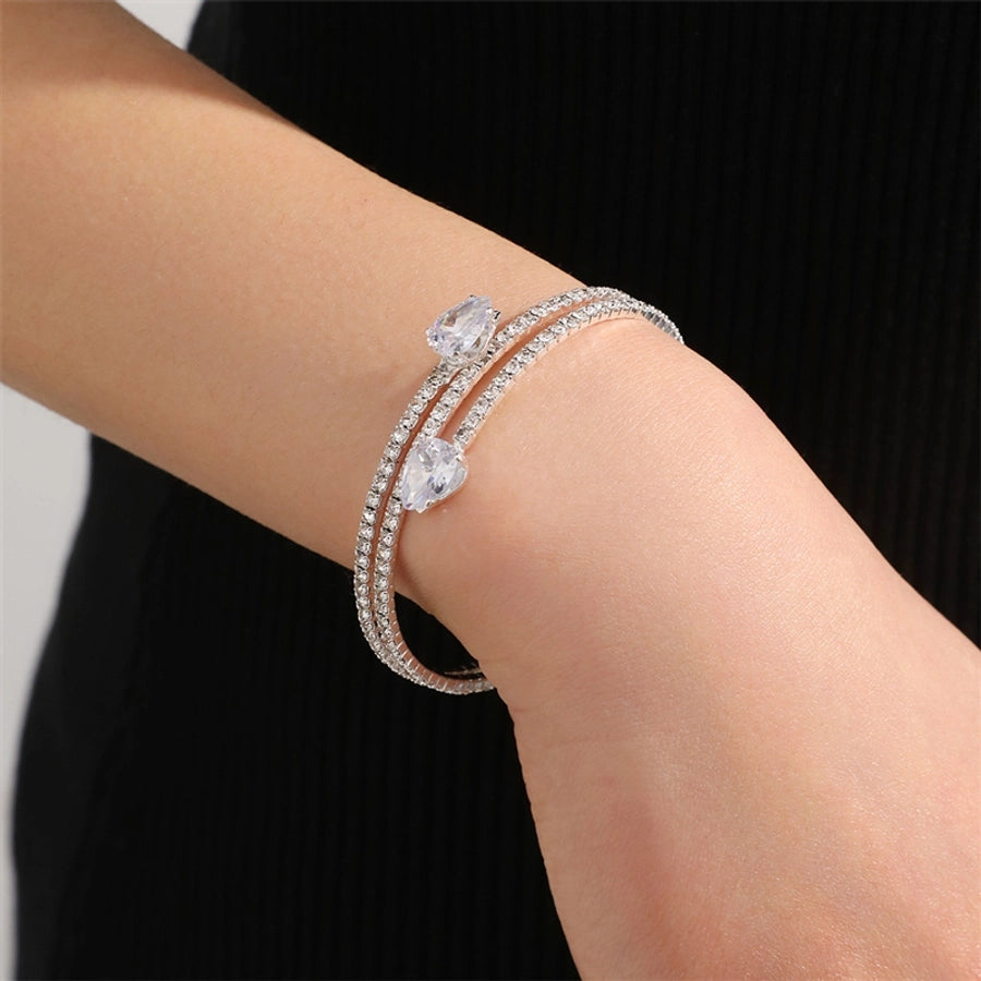 modern style simple style triangle water droplets bow knot artificial gemstones artificial pearl inlay rhinestones pearl women's bangle