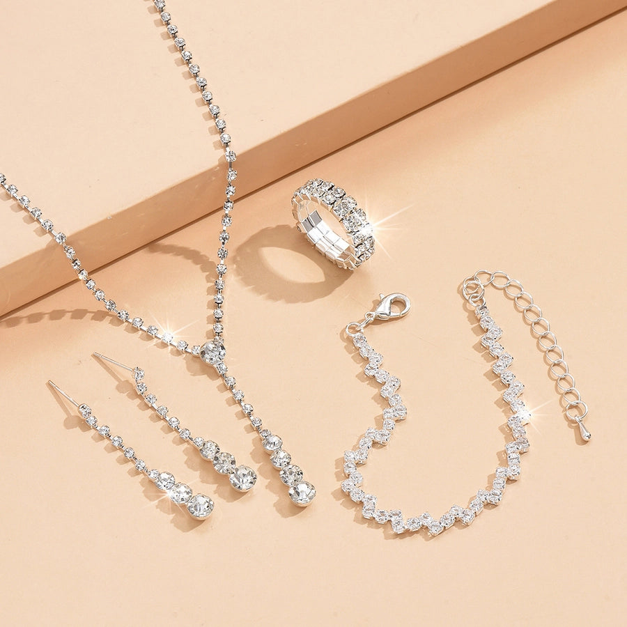 Fashion simple popular jewelry suit necklace stud earrings bracelet Diamond hot sale wedding jewelry