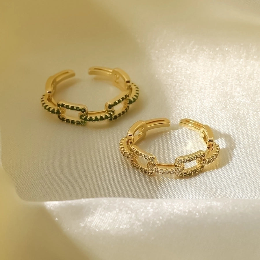 Copper Plating Rectangle Zircon Open Ring