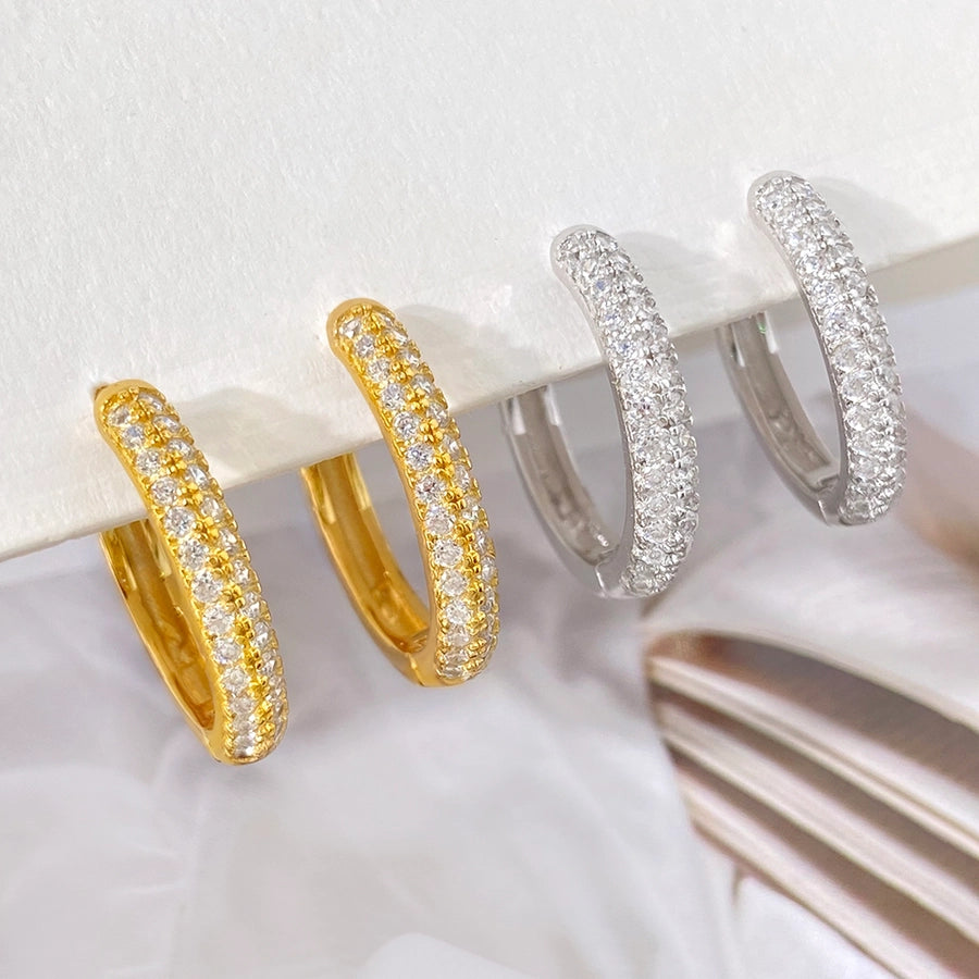 Foxi Gorgeous Style Full Zircon Inlaid 17mm925 Sterling Silver Material for Women Ear Ring