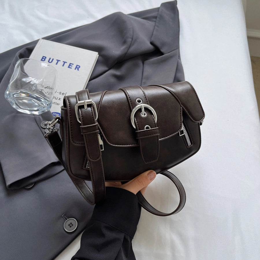 Women's Medium Pu Leather Solid Color Vacation Classic Style Square Magnetic Buckle Shoulder Bag