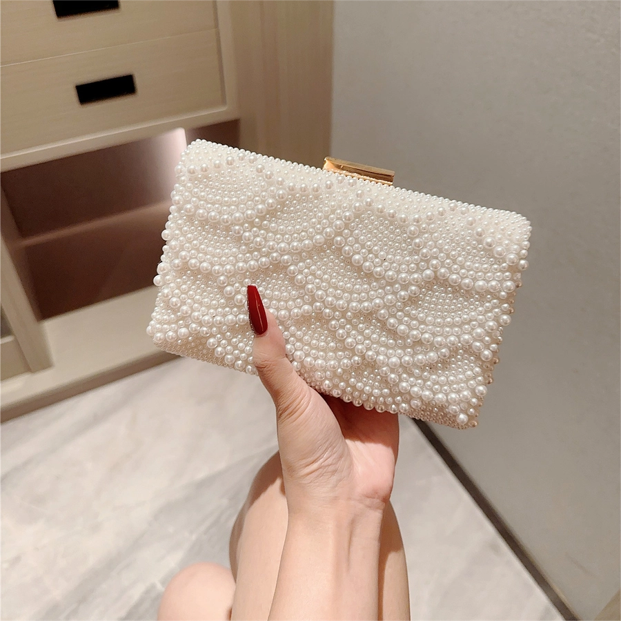 White Artificial Pearl Solid Color Square Evening Bags