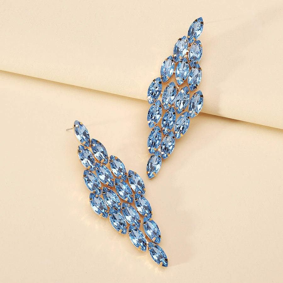 1 pair glam classic style leaves inlay ferroalloy copper alloy rhinestones dangling earrings