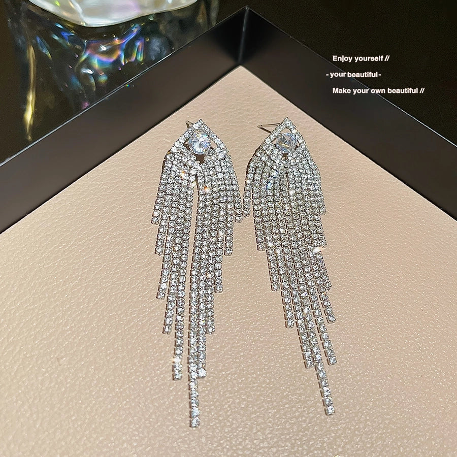 1 Pair Luxurious Sexy Shiny Geometric Tassel Inlay Copper Rhinestones Copper Earrings
