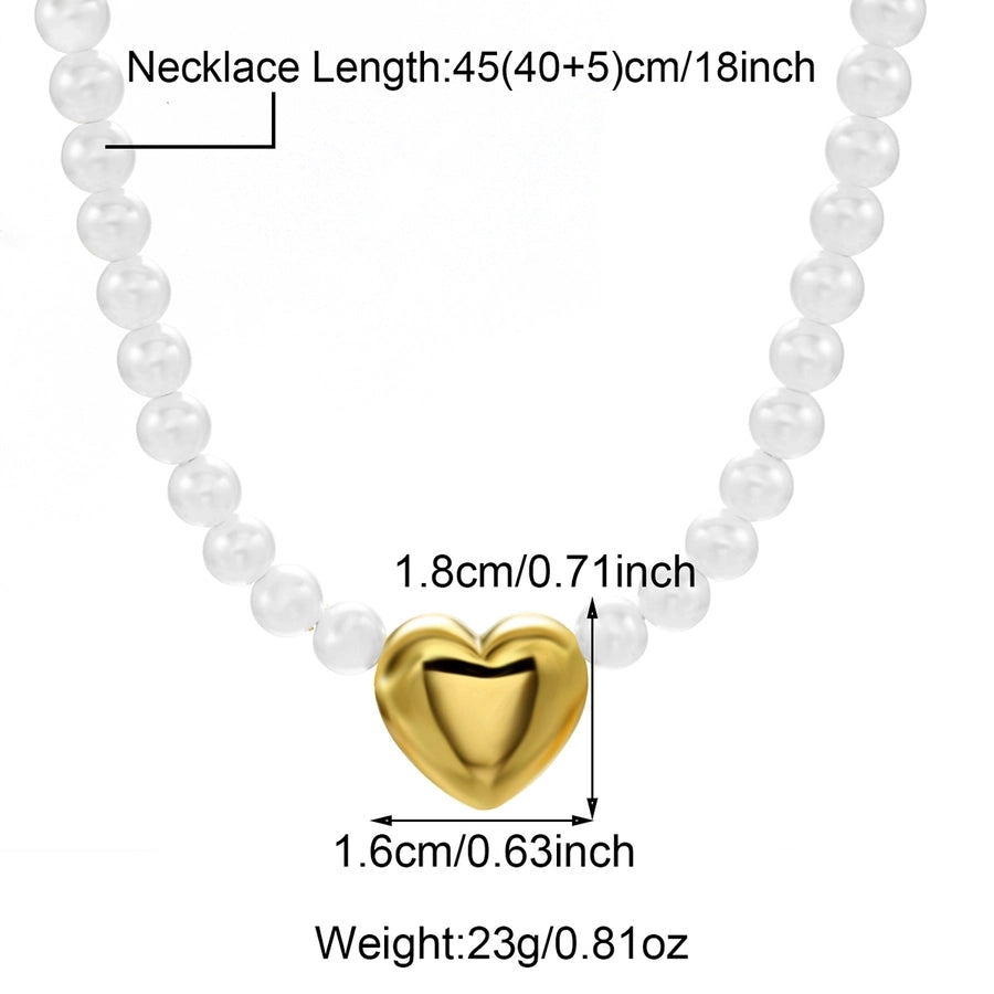 Copper 18K Gold Plated Asymmetrical Hollow Out Round Heart Shape Artificial Pearls Necklace
