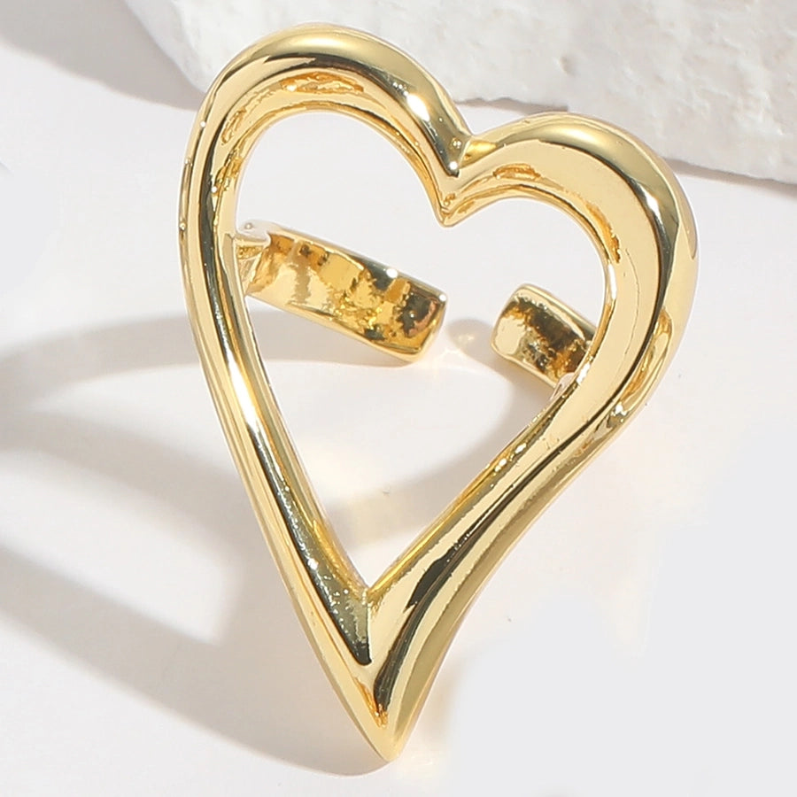 Copper 14K Gold Plated Hollow Out Inlay Heart Shape Zircon Open Rings