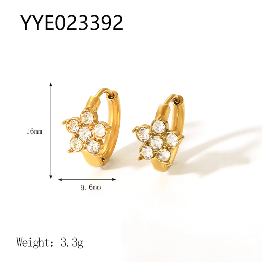 1 Pair Nordic Style French Style Flower Plating Inlay 304 Stainless Steel Rhinestones 18K Gold Plated Hoop Earrings