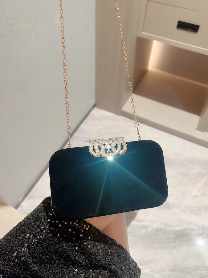 Black Polyester Solid Color Metal Button Evening Bags