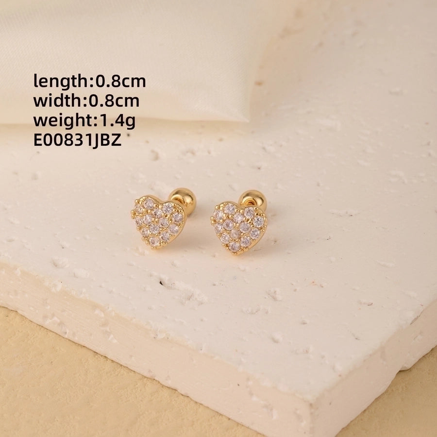 1 Pair Elegant Simple Style Geometric Heart Shape Butterfly Inlay 304 Stainless Steel Copper Zircon Gold Plated Ear Studs