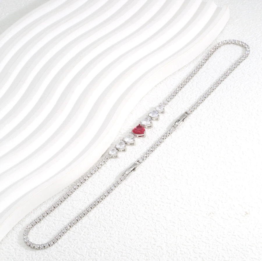 Copper K Gold Plated Plating Inlay Heart Shape Zircon Necklace