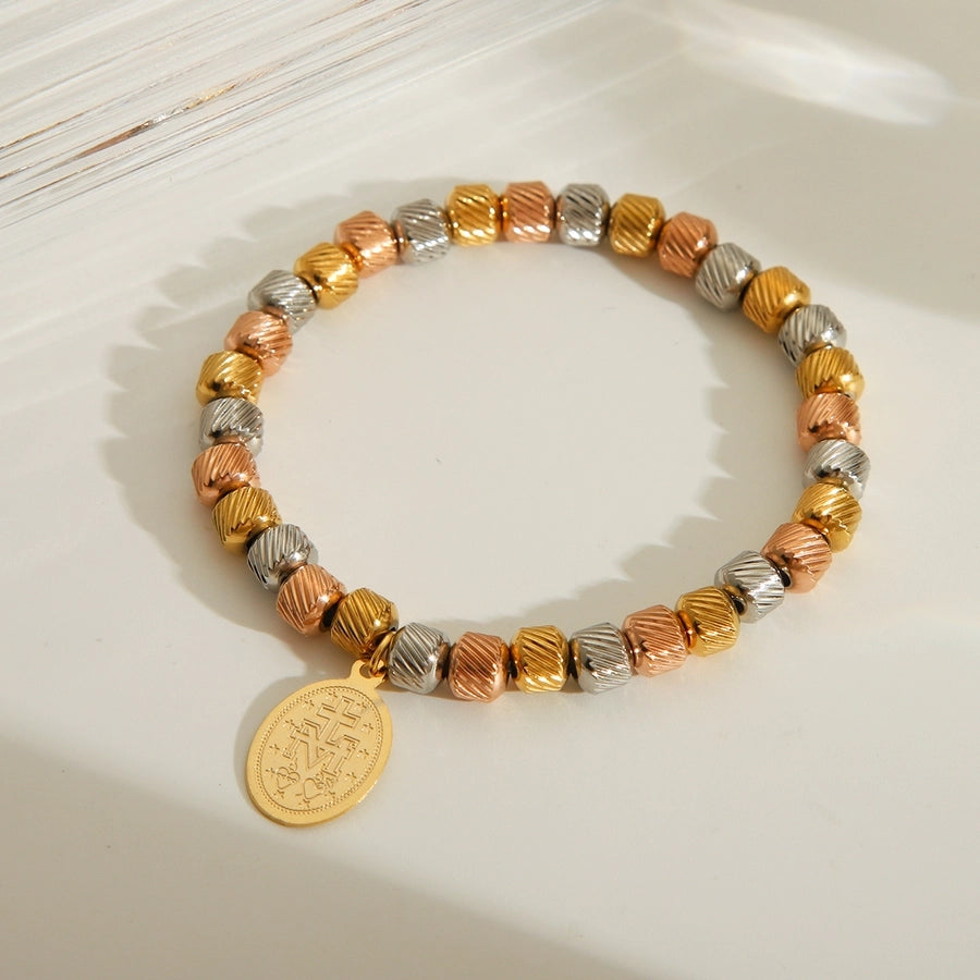 Simple Style Classic Style Solid Color 201 Stainless Steel Elastic string 18K Gold Plated Bracelets In Bulk