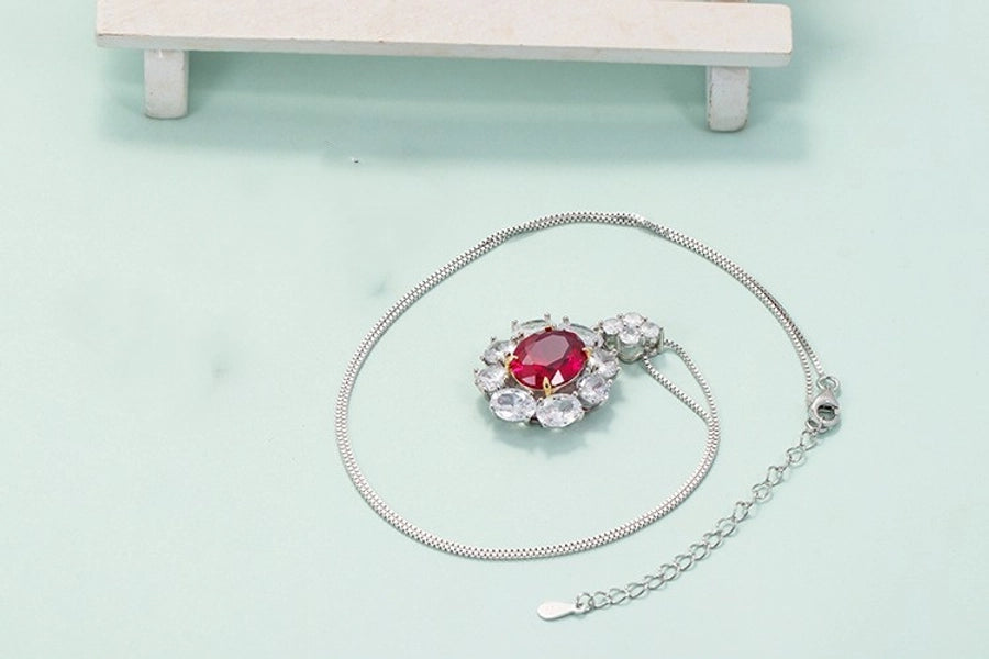 Retro flower 925 silver inlay artificial gemstones women's earrings necklace
