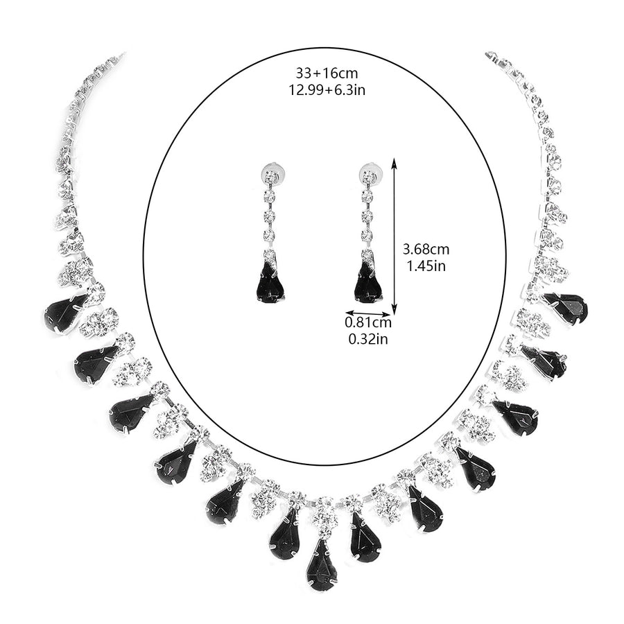 Copper Inlay Tassel Rhinestones Earrings Necklace Jewelry Set