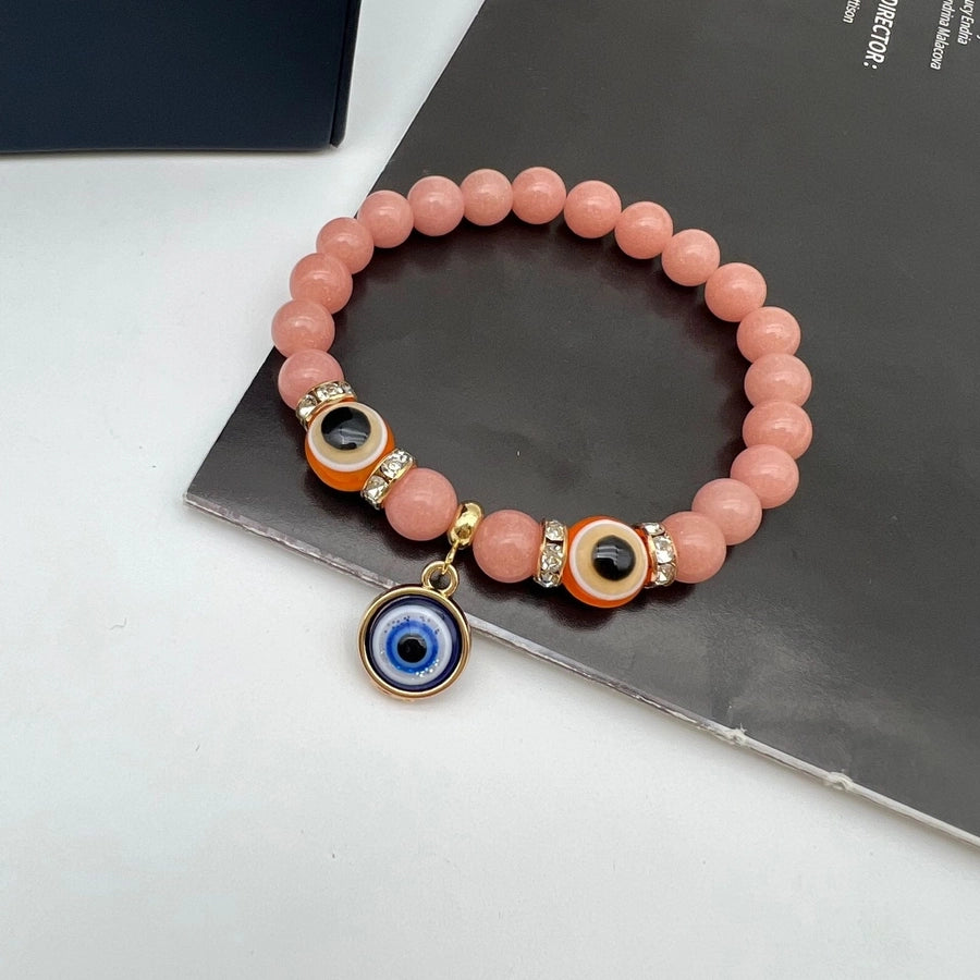 retro devil's eye natural stone beaded inlay artificial diamond bracelets 1 piece