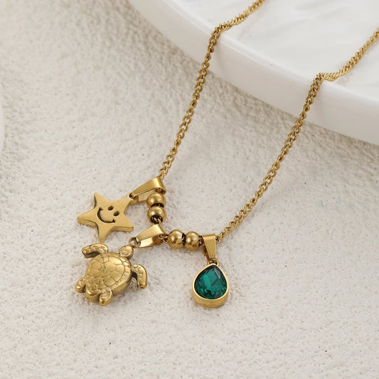 304 Stainless Steel Copper Tortoise Star Pendant Necklace