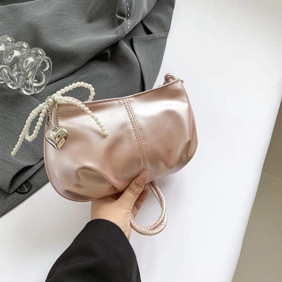 Women's Pu Leather Solid Color Streetwear Pillow Shape Zipper Crossbody Bag