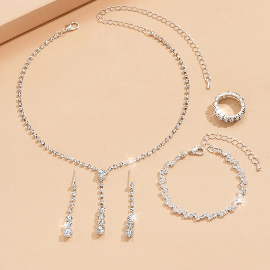 Fashion simple popular jewelry suit necklace stud earrings bracelet Diamond hot sale wedding jewelry