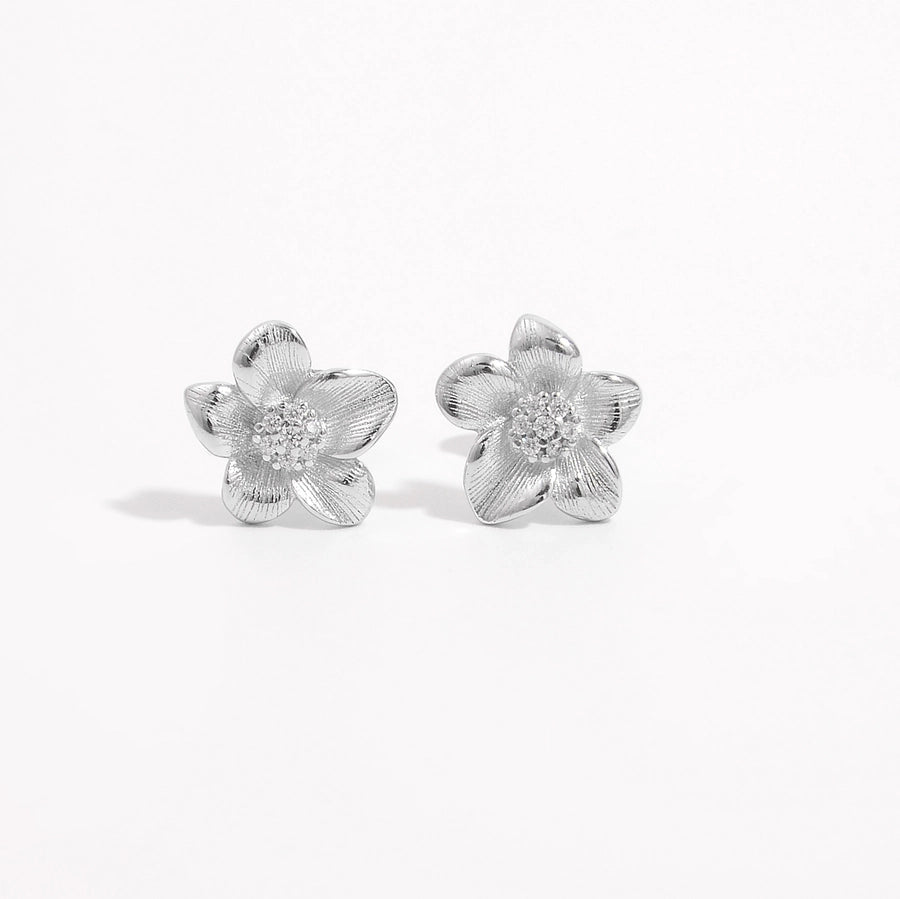 1 Pair White Gold Plated Sterling Silver Zircon Flower Butterfly Ear Studs