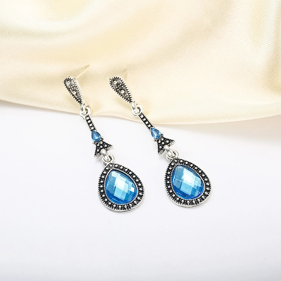 retro style alloy inlaid blue zircon long earrings jewelry