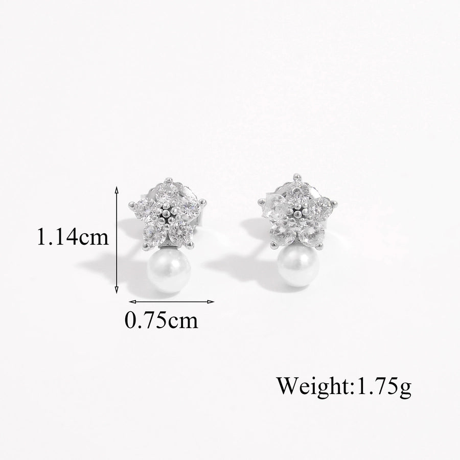 1 Pair White Gold Plated Sterling Silver Zircon Flower Butterfly Ear Studs