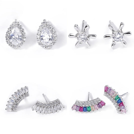 1 Piece Luxurious Romantic Sector Oval Plating Inlay Sterling Silver Zircon White Gold Plated Ear Studs