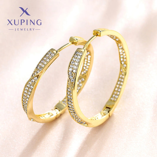 jewelry xuping simple style solid color alloy artificial gemstones 14k gold plated plating inlay earrings