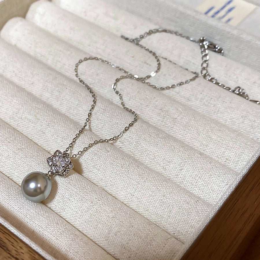 Elegant Simple Style Flower Imitation Pearl Copper Inlay Zircon Women's Earrings Necklace