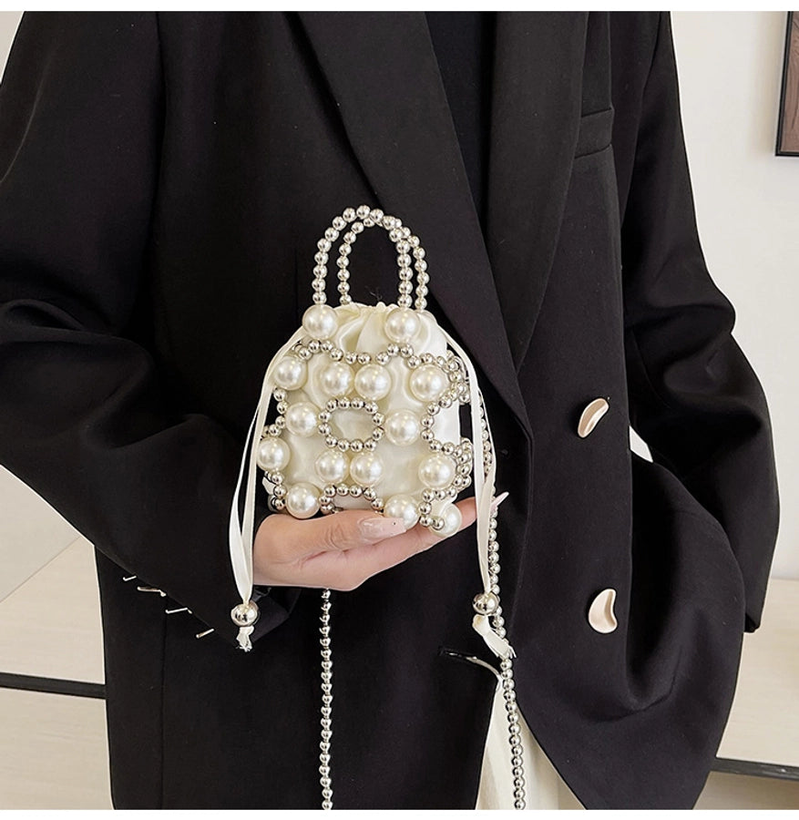 Women's Small Pu Leather Solid Color Elegant Beading Square String Evening Bag