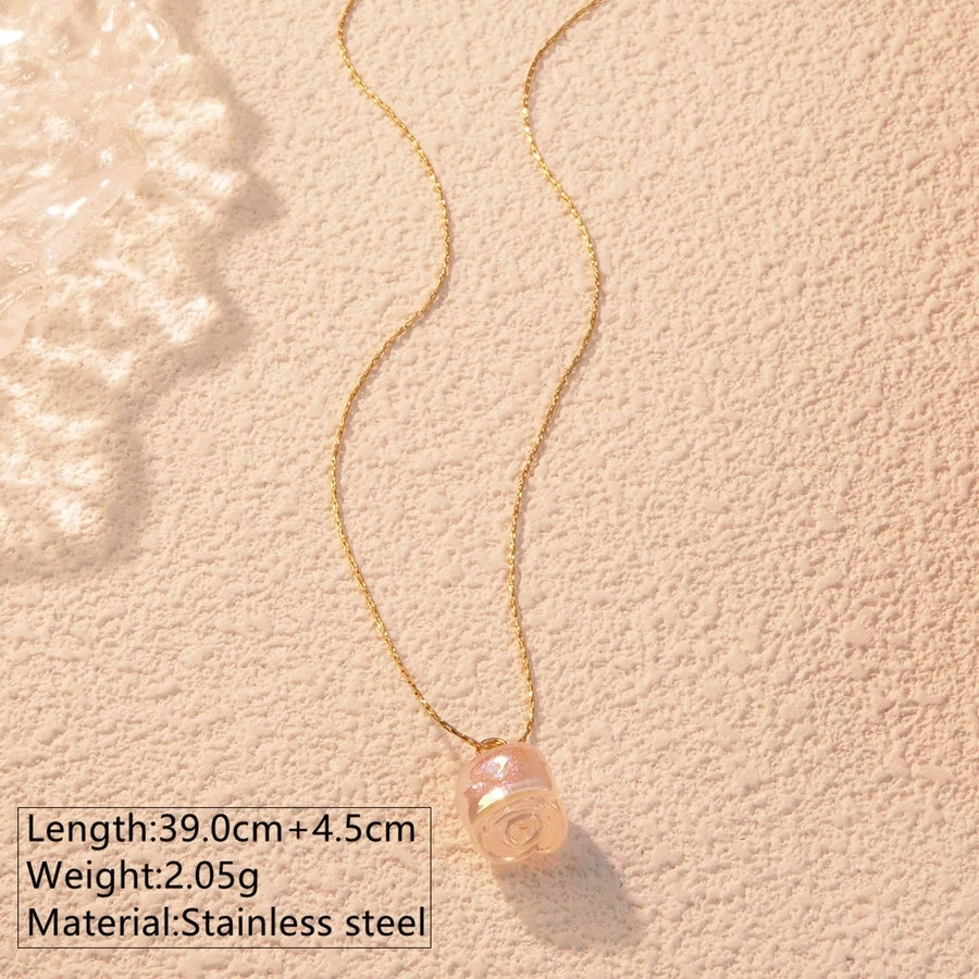 Jewelry Fairy Style Elegant Streetwear Flower 304 Stainless Steel Plastic 18K Gold Plated Chain Inlay Pendant Necklace