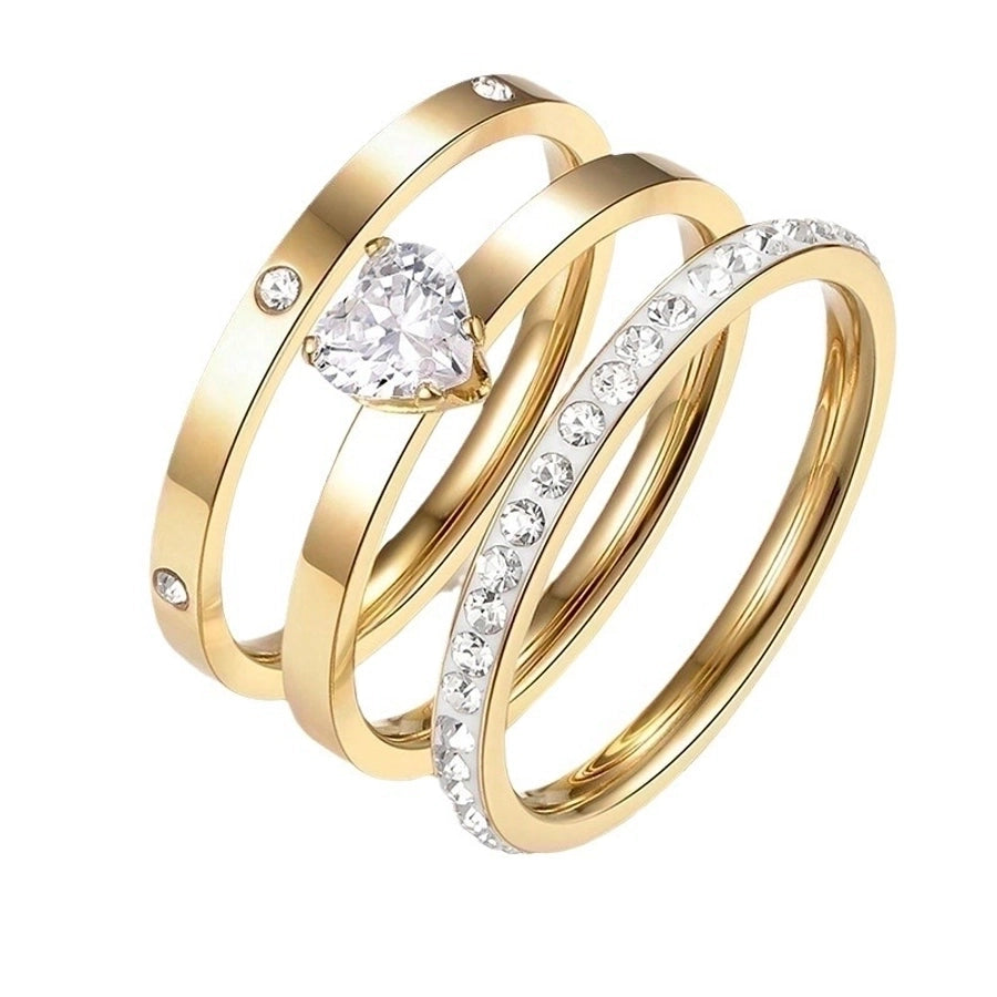 Jewelry Elegant Simple Style Heart Shape 304 Stainless Steel Zircon Gold Plated Inlay Rings