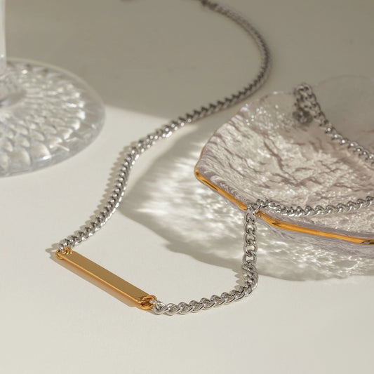 18K Gold Stainless Steel/Steel Color Golden Square Glossy Pendant Color Matching Necklace 405cm