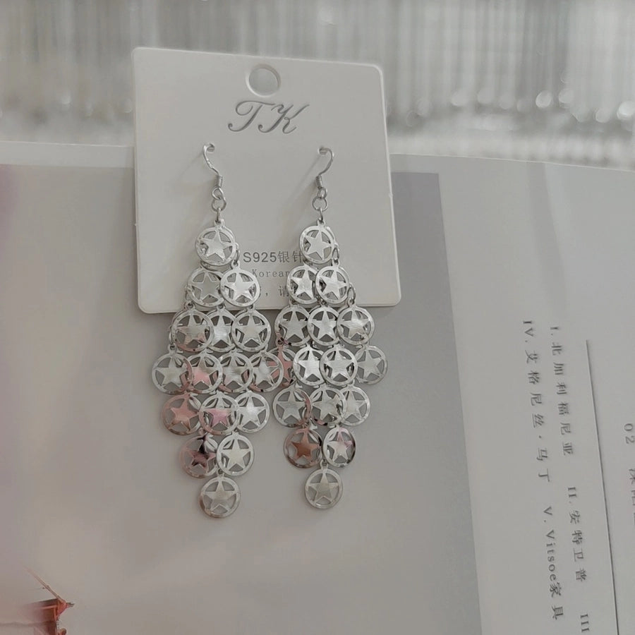 1 pair elegant star tassel heart shape inlay alloy artificial pearls rhinestones glass earrings