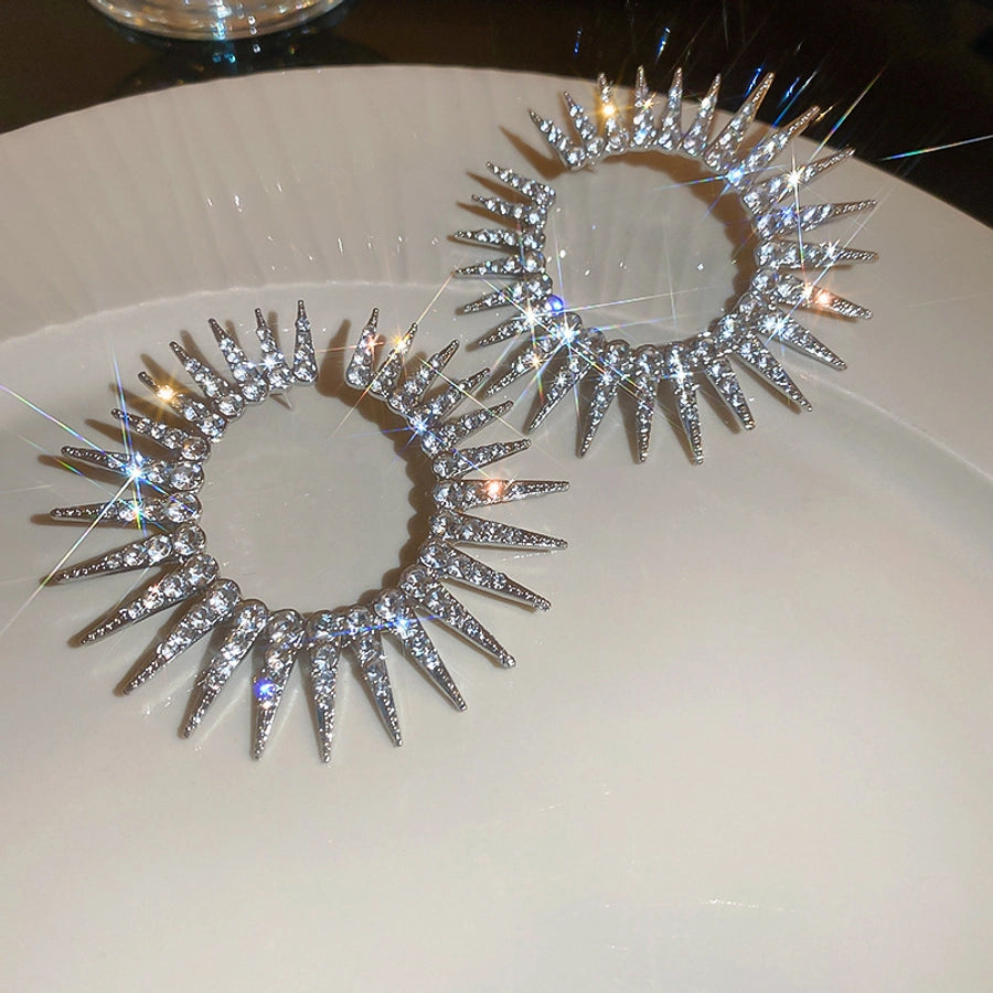 1 pair elegant sweet flower plating inlay alloy rhinestones drop earrings