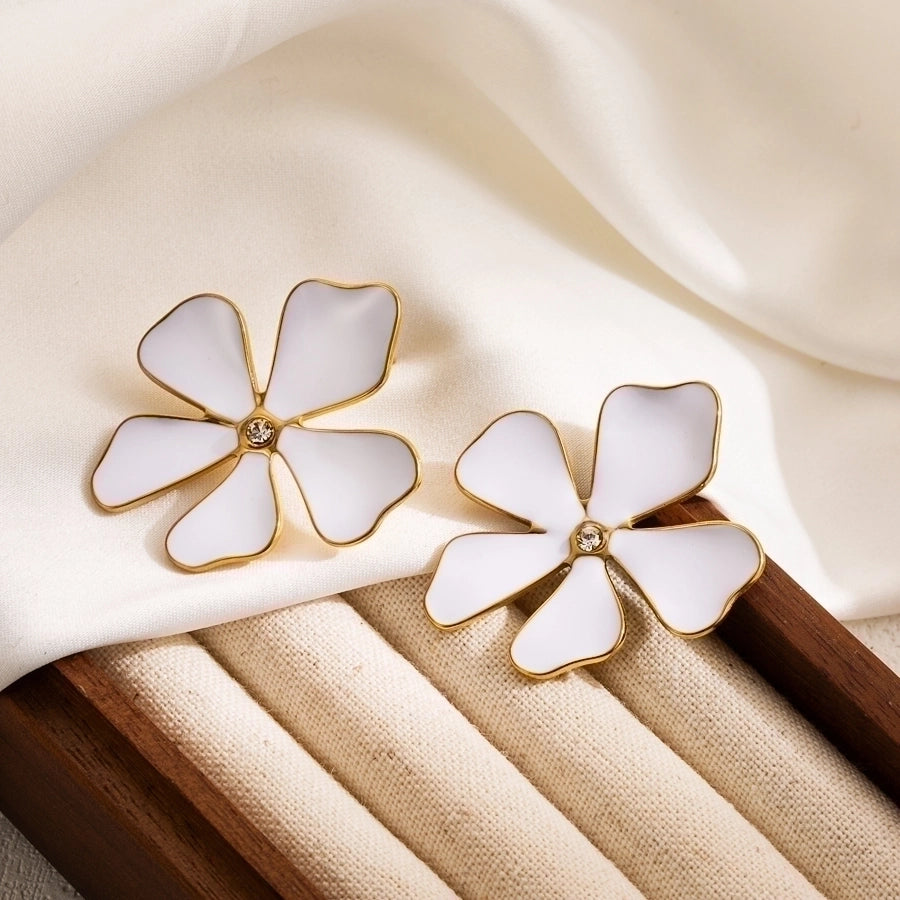 1 pair ig style flower enamel stainless steel ear studs