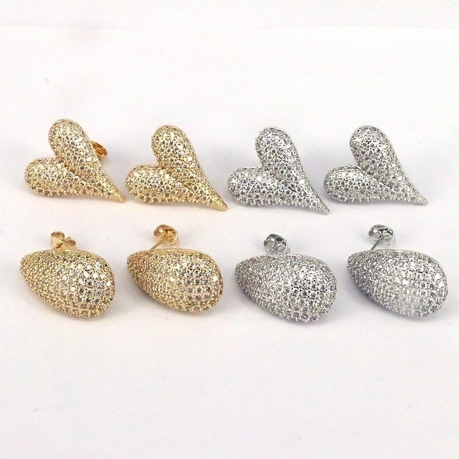 1 pair ig style simple style round water droplets heart shape plating inlay copper zircon 18k gold plated silver plated ear studs