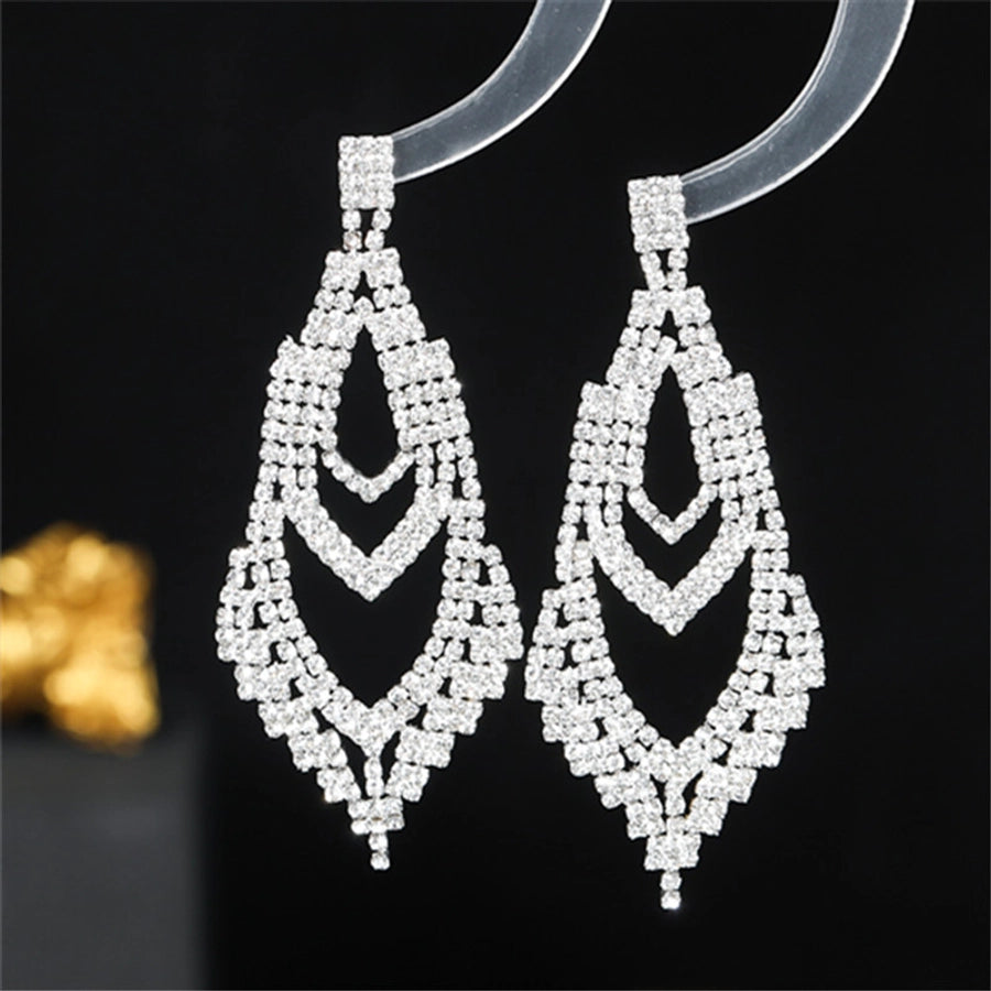 simple style solid color copper inlay rhinestones silver plated women's drop earrings