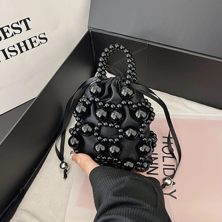 Women's Small Pu Leather Solid Color Elegant Beading Square String Evening Bag