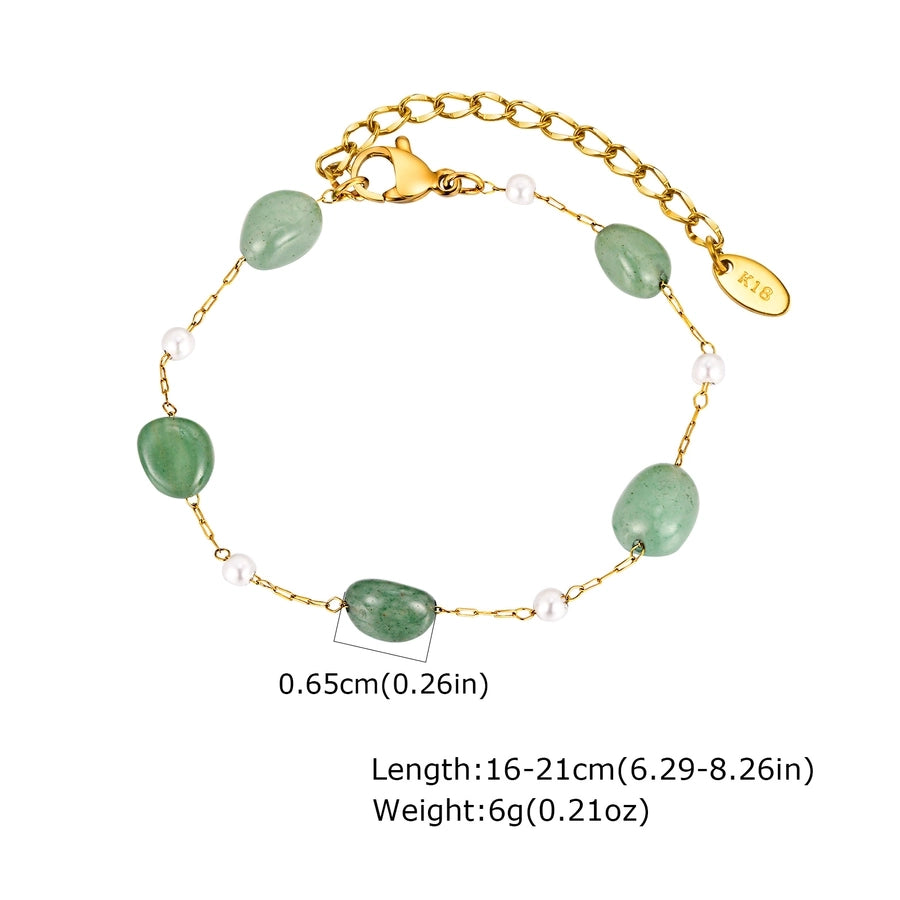 Stainless Steel Plated 18K Gold Chain Imitation Amber Stone Imitation Jade Imitation Pearl Chain Jewelry Suit Necklace