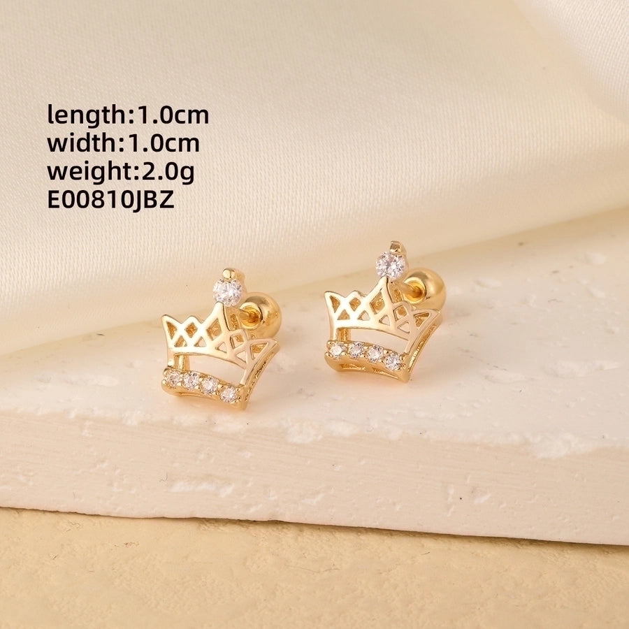 1 Pair Elegant Simple Style Geometric Heart Shape Butterfly Inlay 304 Stainless Steel Copper Zircon Gold Plated Ear Studs